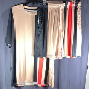 NWOT Men's Two-Piece Striped T-shirt & Shorts Loungewear 2XL